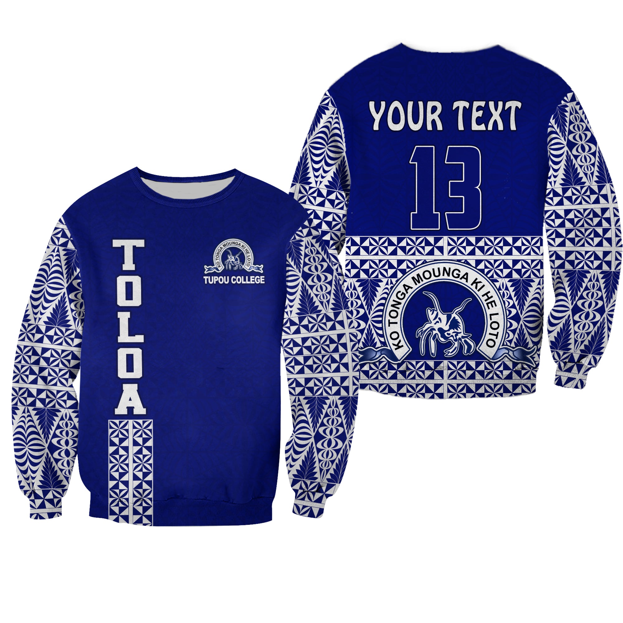 (Custom Personalised) TOLOA Sweatshirt Tupou College Tonga Pattern LT13 Unisex Blue - Polynesian Pride