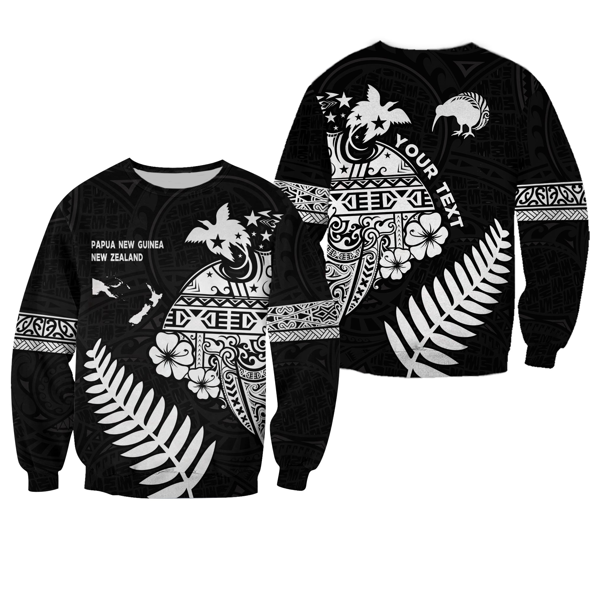 (Custom Personalised) Papua New Guinea and New Zealand Sweatshirt Maori Polynesian LT13 Unisex Black - Polynesian Pride