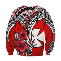 Wallis et Futuna Sweatshirt Polynesian Pattern and Hibiscus Flowers Version Red LT13 - Polynesian Pride