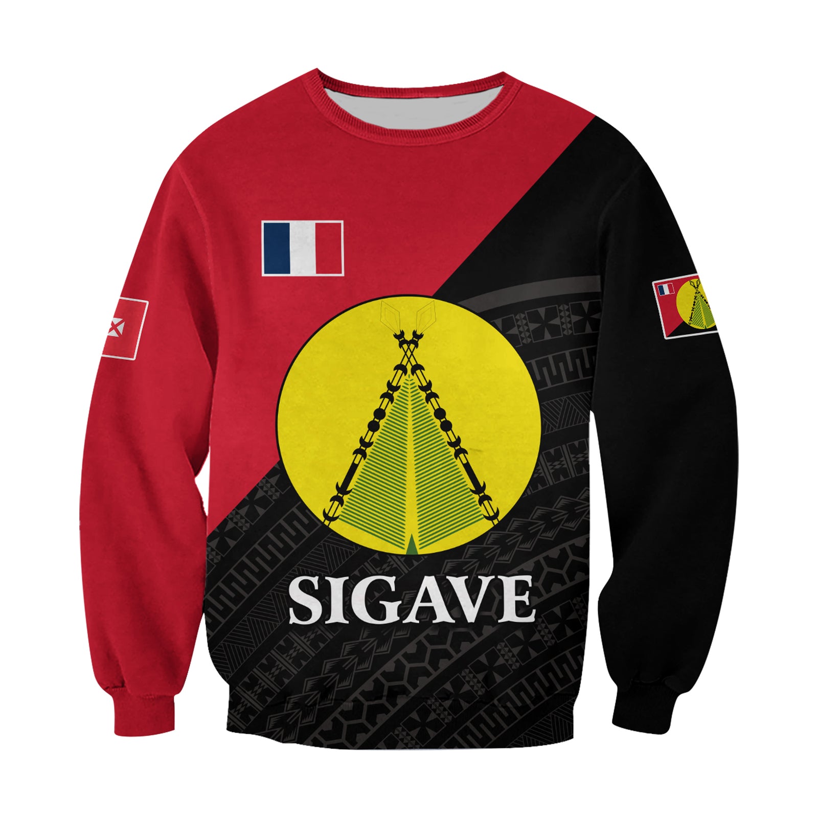 Sigave Chiefdom Wallis et Futuna Sweatshirt Polynesian Pattern and Flag LT13 Unisex Red - Polynesian Pride
