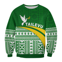 (Custom Text and Number) Tailevu Rugby Sweatshirt Fiji Rugby Tapa Pattern Green LT13 - Polynesian Pride