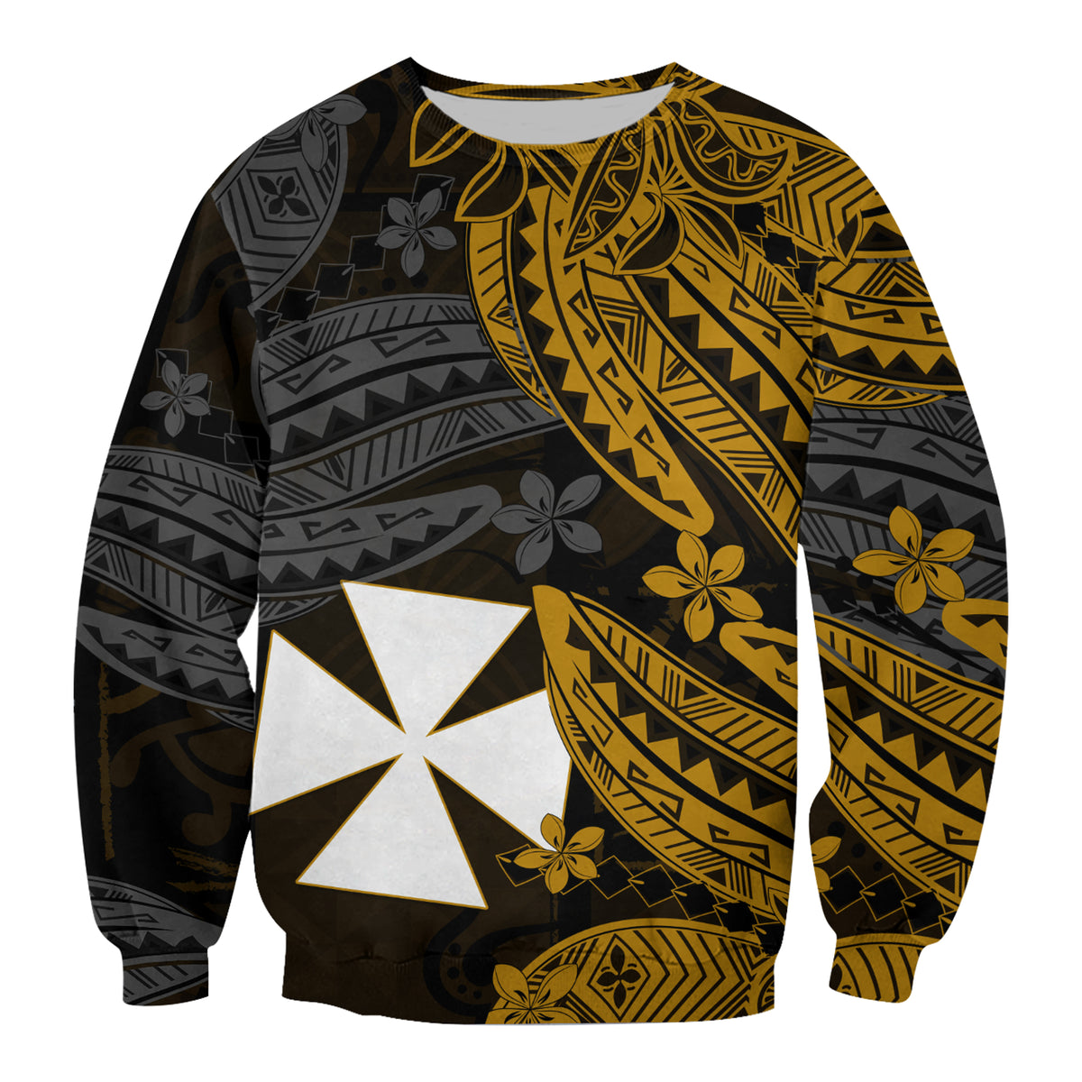 Wallis and Futuna Sweatshirt Enjoy Polynesian Flowers Version Gold LT13 - Polynesian Pride