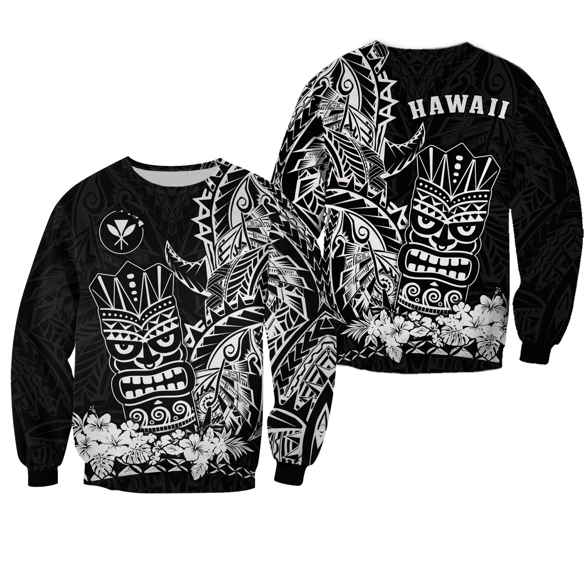 Hawaii Polynesian Sweatshirt White Tiki Masks Hawaiian LT13 Unisex White - Polynesian Pride