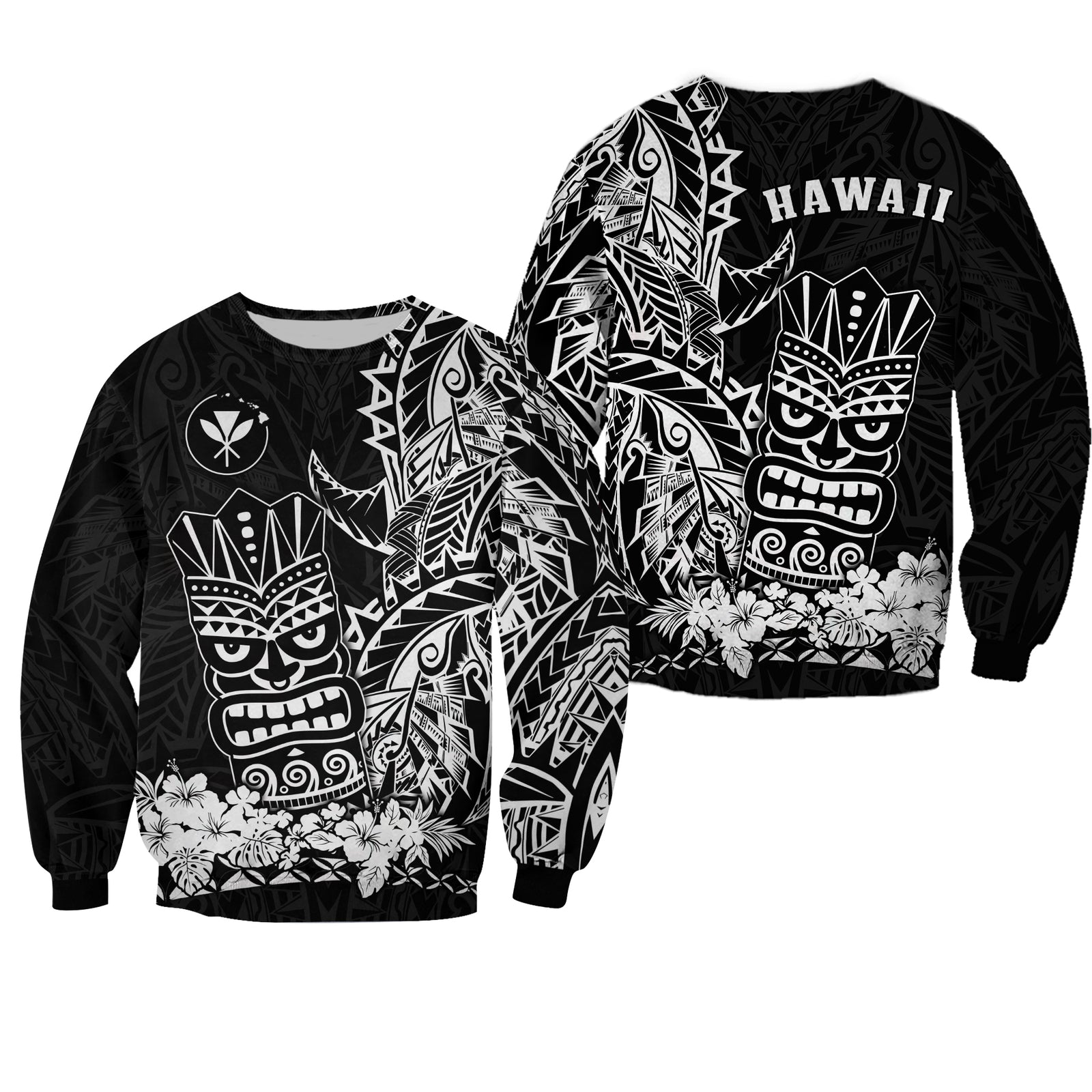 Hawaii Polynesian Sweatshirt White Tiki Masks Hawaiian LT13 Unisex White - Polynesian Pride