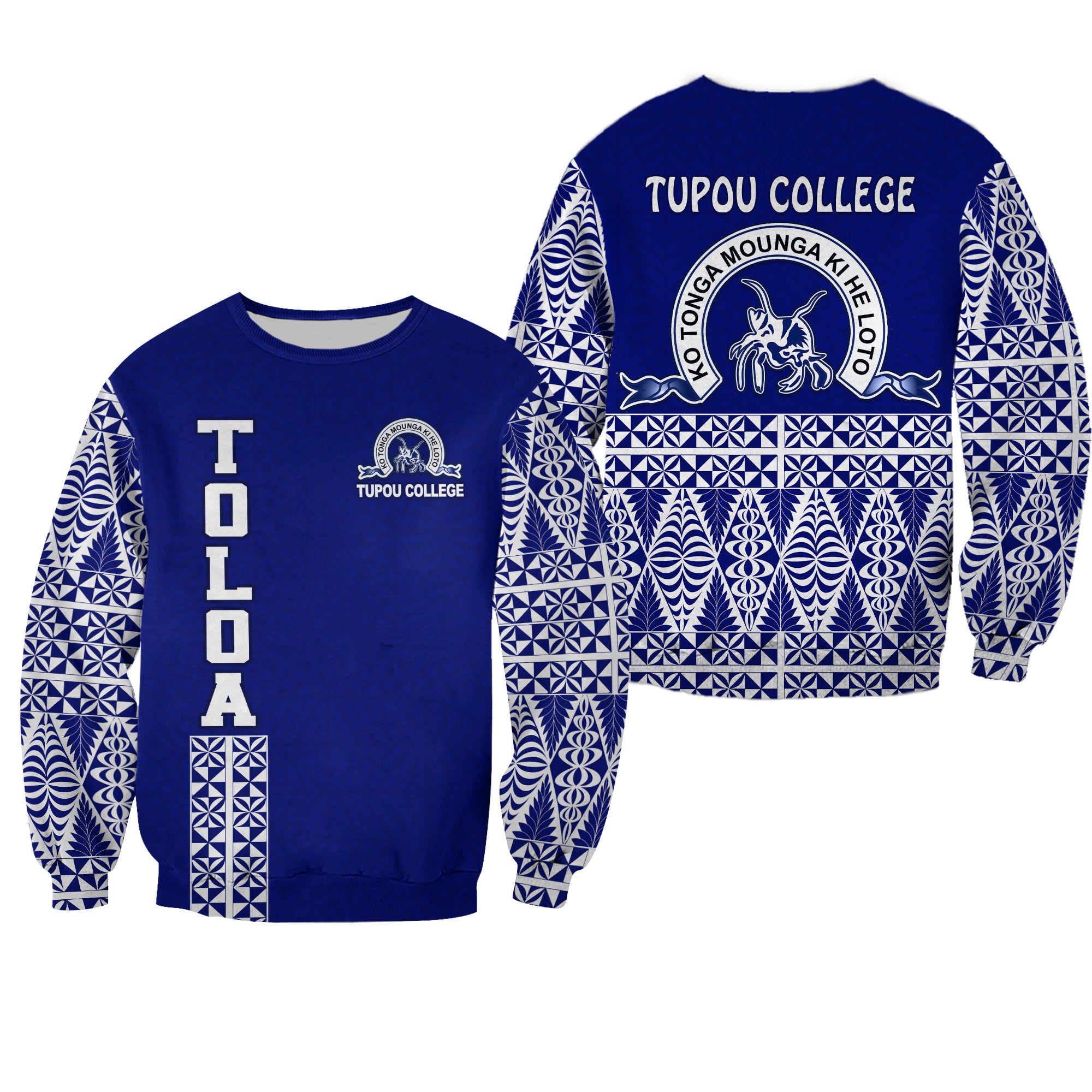 TOLOA Sweatshirt Tupou College Tonga Pattern LT13 Unisex Blue - Polynesian Pride