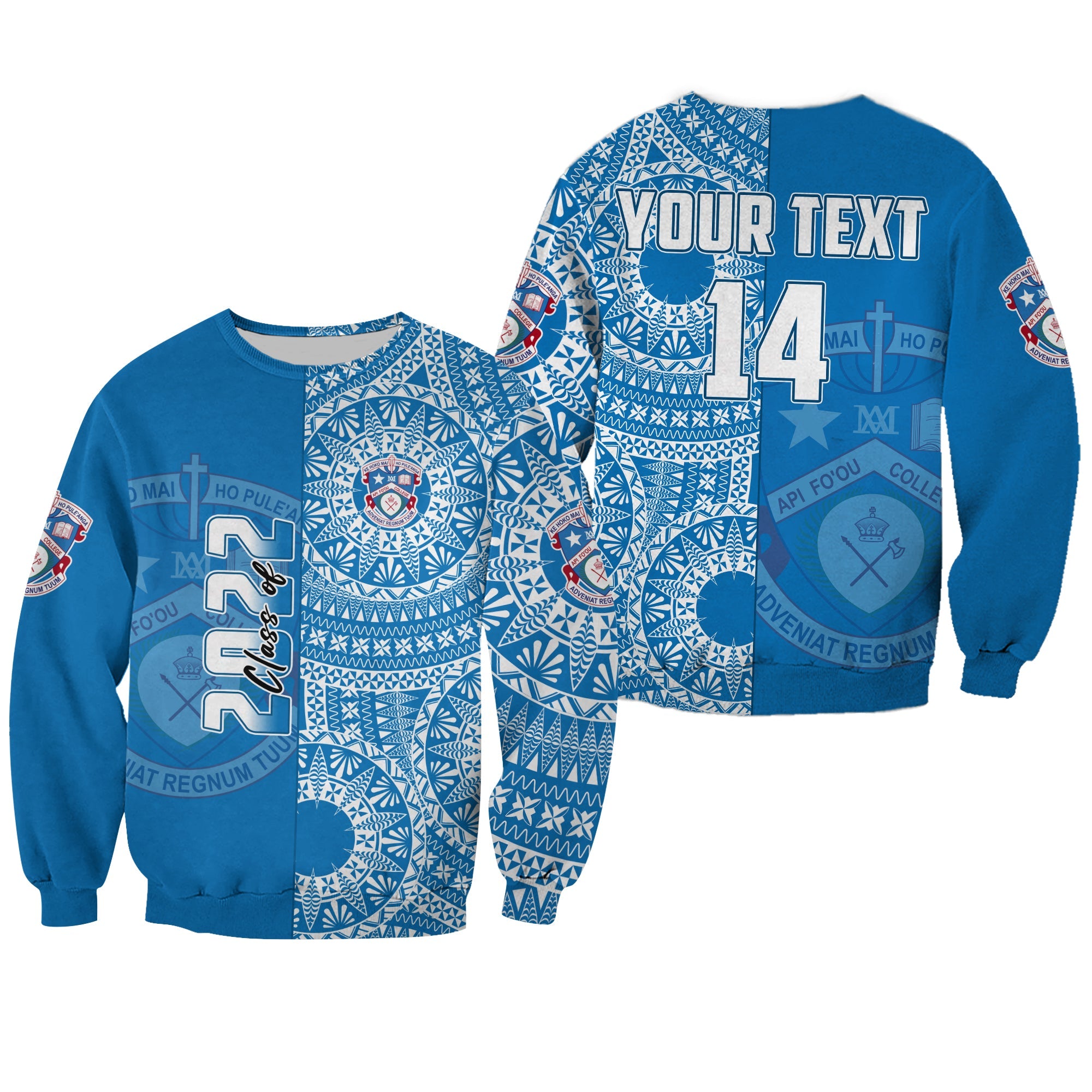 (Custom Text And Number) Apifoou Tonga College Sweatshirt Class Of Year Tongan Ngatu Pattern LT14 Unisex Blue - Polynesian Pride