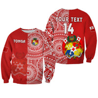 (Custom Text And Number) Tonga Sweatshirt Tongan Coat Of Arms Ngatu Pattern LT14 Unisex Red - Polynesian Pride