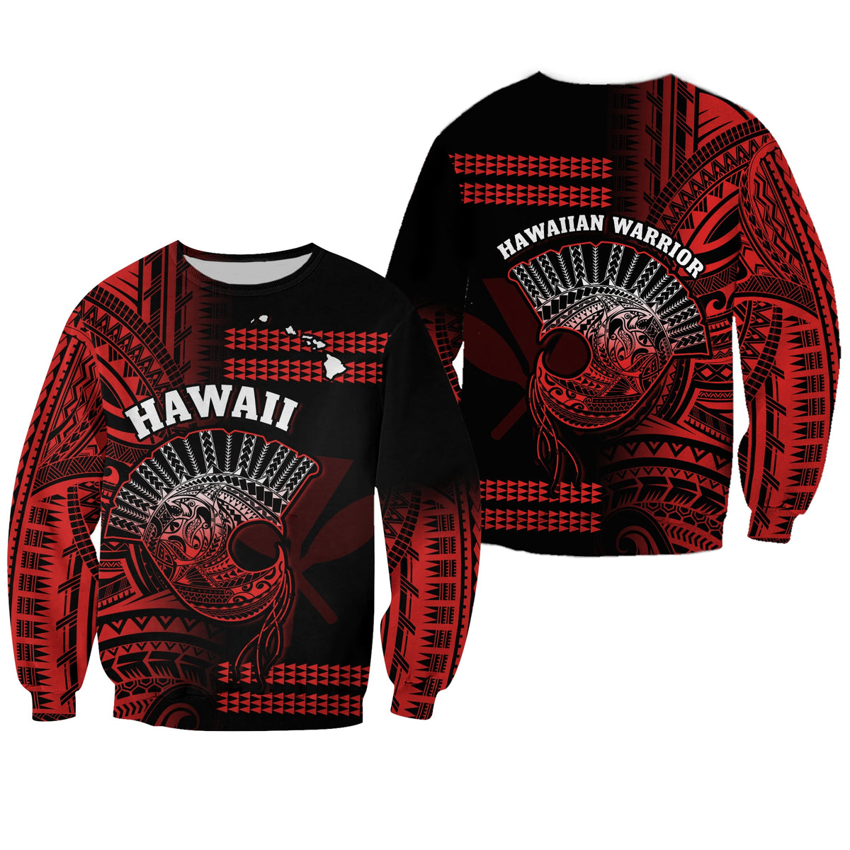 Hawaii Sweatshirt Kakau Warrior Helmet Gradient Red Polynesian LT14 Unisex Red - Polynesian Pride