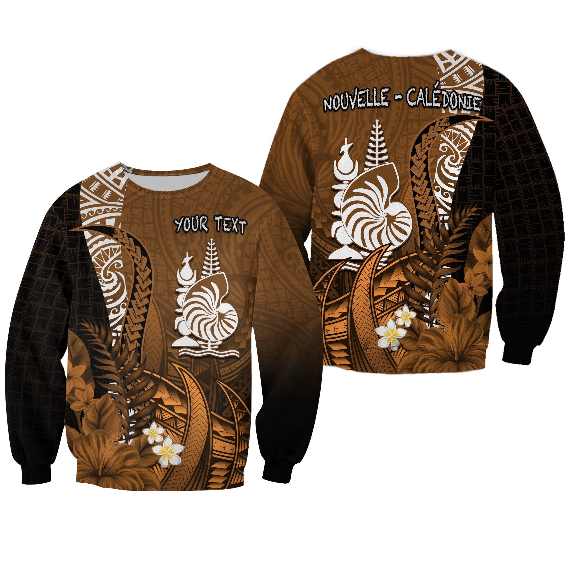 (Custom Personalised) New Caledonia Sweatshirt Nautilus Gold Polynesian Hibiscus LT13 Unisex Gold - Polynesian Pride