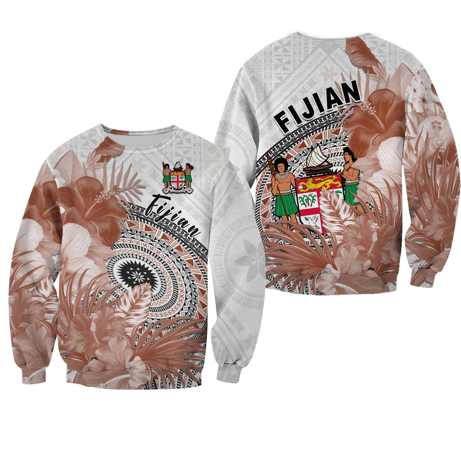Fiji Tapa Sweatshirt White Fijian Masi Be Loved Hibiscus LT13 Unisex White - Polynesian Pride