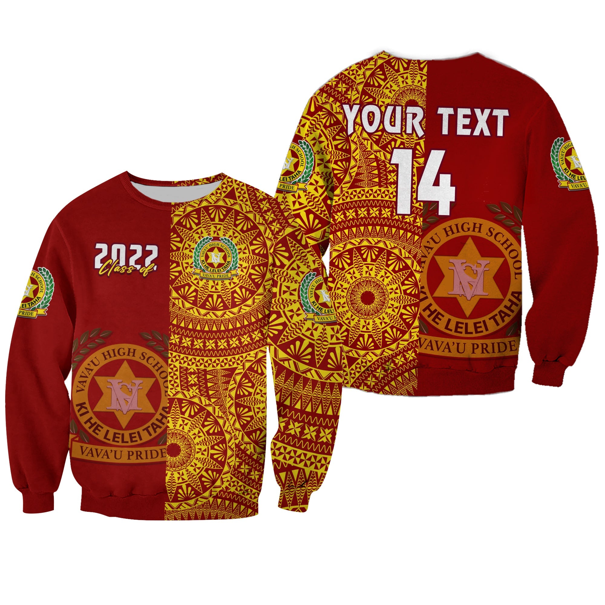 (Custom Text And Number) Tonga Vavau High School Sweatshirt Class Of Year Tongan Ngatu Pattern LT14 Unisex Red - Polynesian Pride