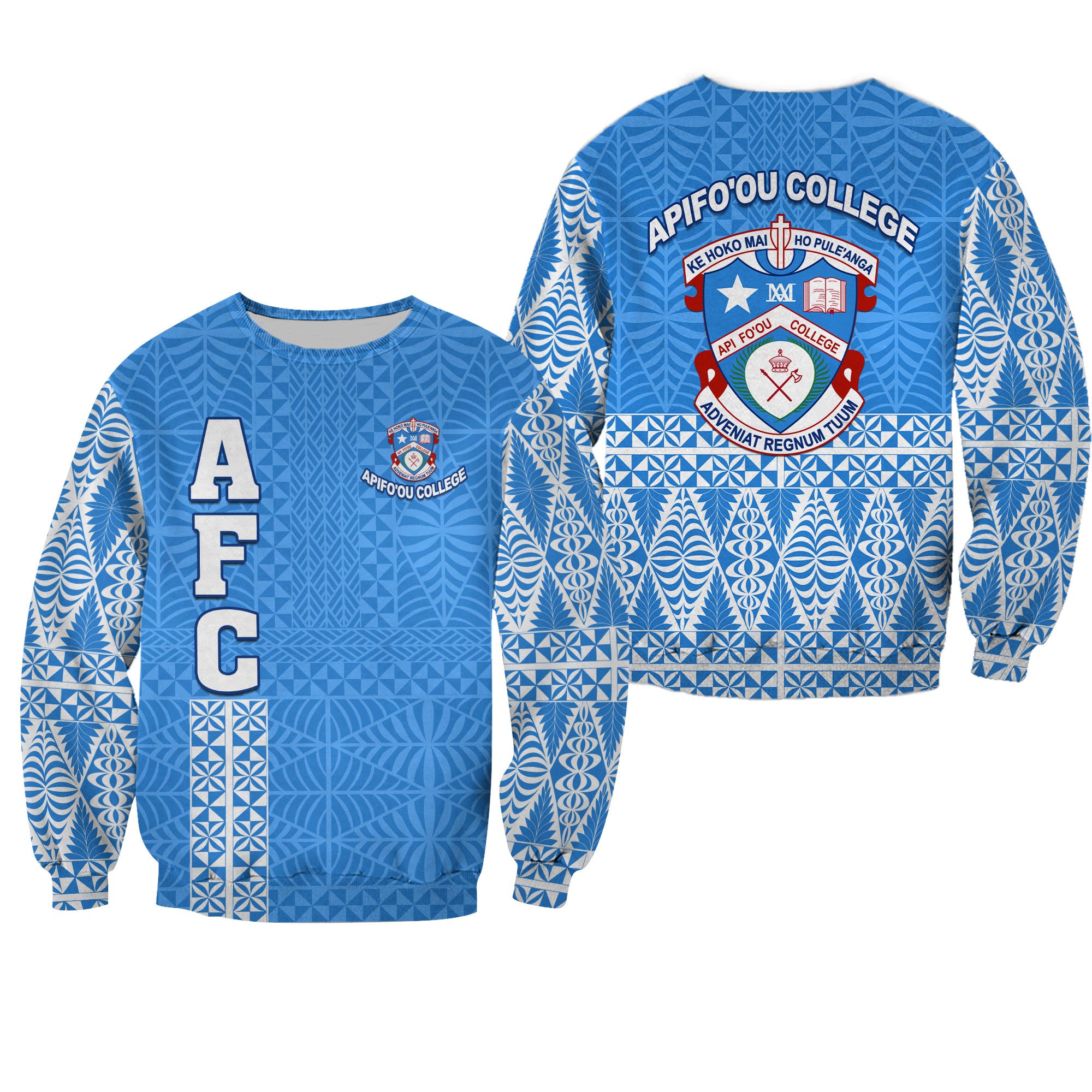 Apifo'ou College Sweatshirt Tongan Pattern AFC Lovers LT13 Unisex Blue - Polynesian Pride