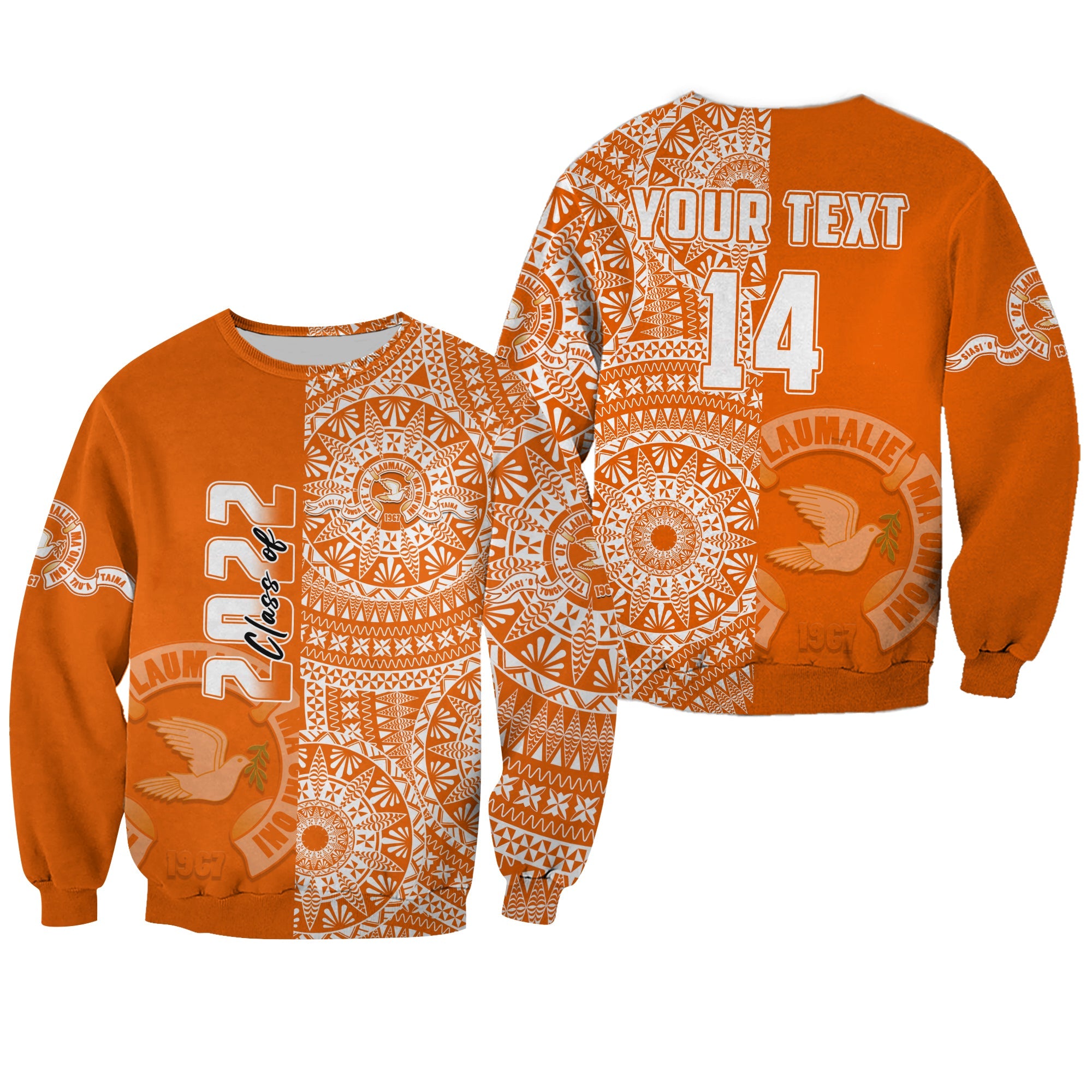 (Custom Text And Number) Tailulu Tonga College Sweatshirt Class Of Year Tongan Ngatu Pattern LT14 Unisex Orange - Polynesian Pride