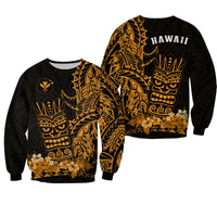 Hawaii Polynesian Sweatshirt Gold Tiki Masks Hawaiian LT13 Unisex Gold - Polynesian Pride