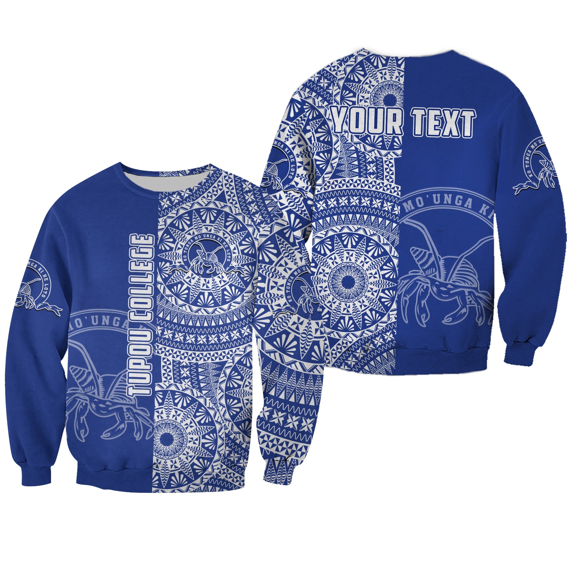 (Custom Personalised) Tupou Tonga College Sweatshirt Tongan Ngatu Pattern LT14 Unisex Blue - Polynesian Pride