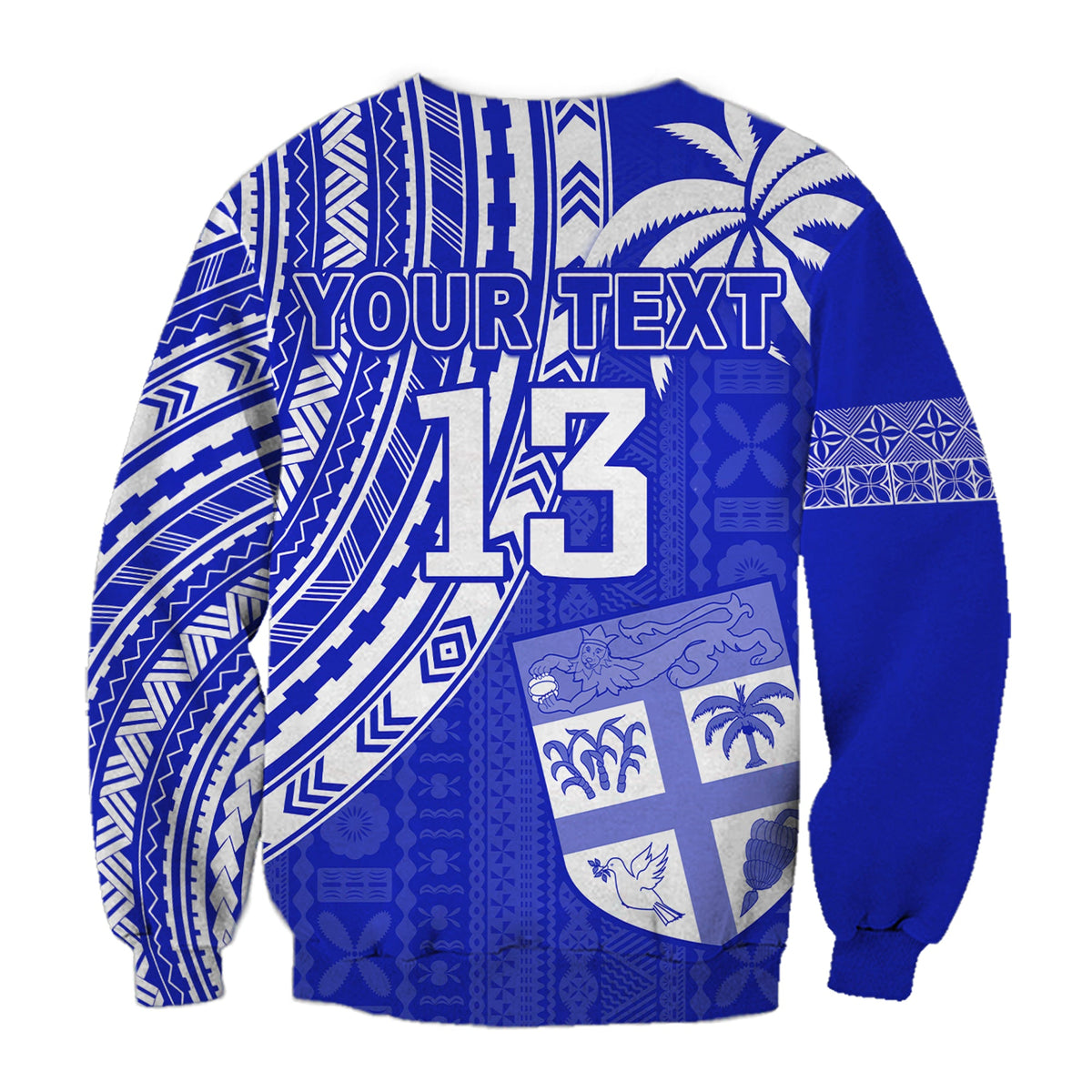(Custom Text and Number) Fiji Rugby Sevens Sweatshirt Fijian 7s Tapa Polynesian Blue Ver.02 LT13 - Polynesian Pride