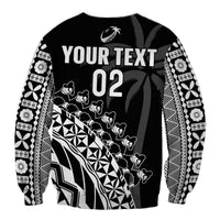 (Custom Text And Number) Fiji Rugby Sweatshirt Fijian Cibi Dance Tapa Pattern Black LT14 - Polynesian Pride