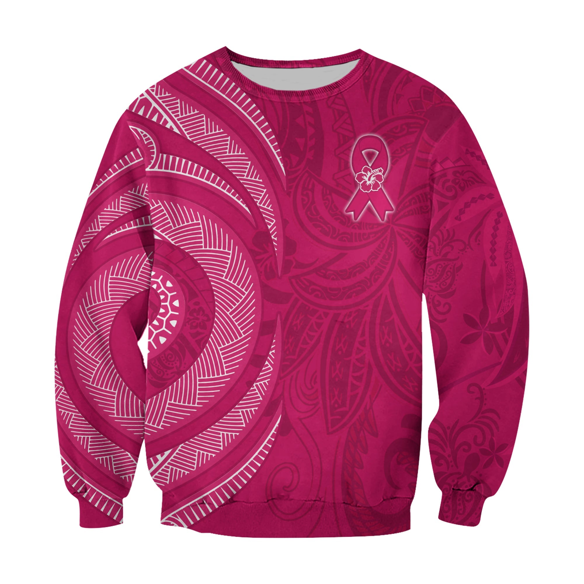 Breast Cancer Awareness Sweatshirt Hibiscus Polynesian No One Fights Alone LT13 Unisex Pink - Polynesian Pride