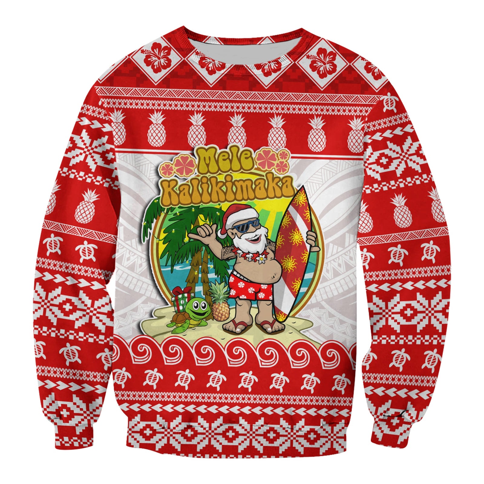 Hawaii Christmas Sweatshirt Kanaka Polynesian Santa Claus Mele Kalikimaka LT14 Unisex Red - Polynesian Pride