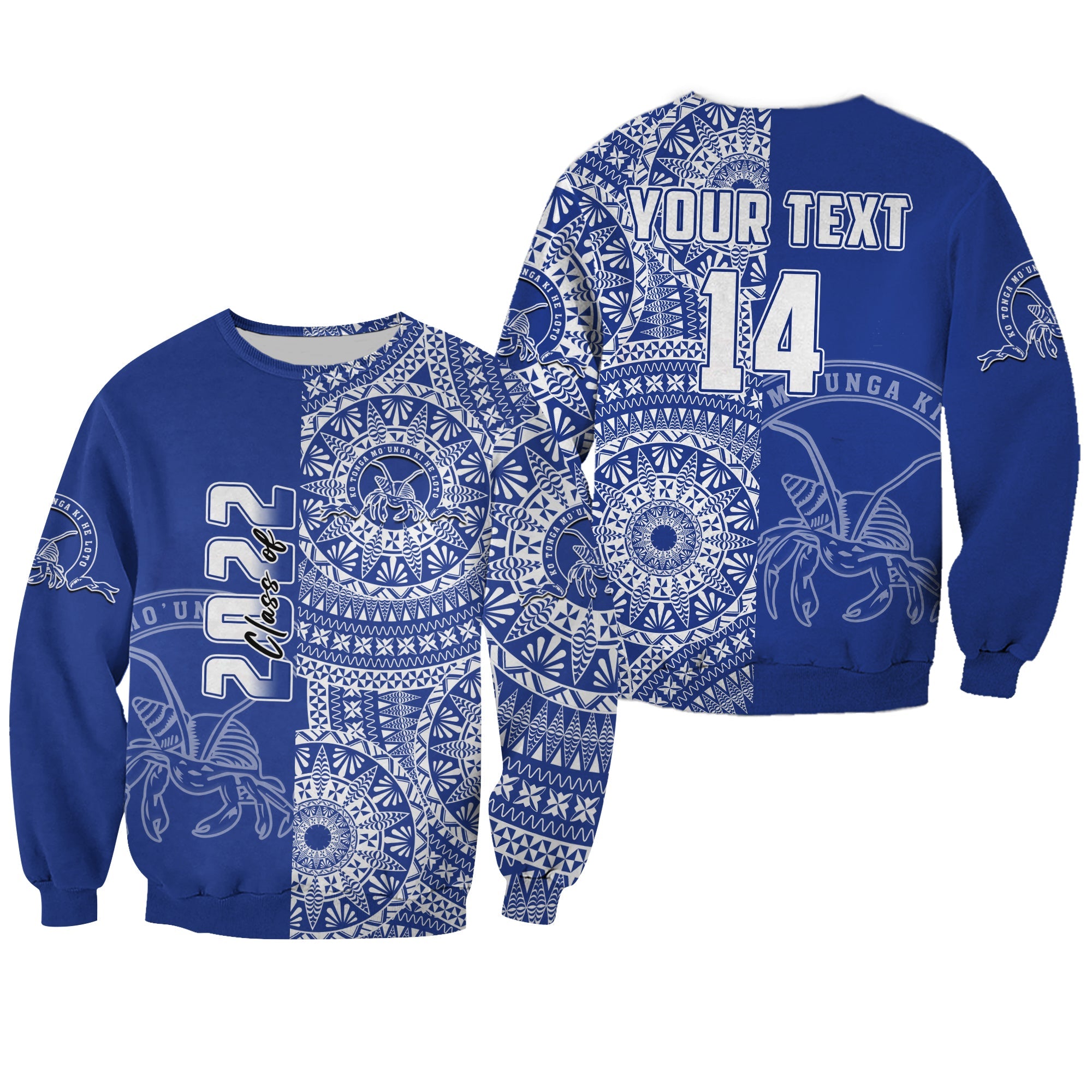 (Custom Text And Number) Tupou Tonga College Sweatshirt Class Of Year Tongan Ngatu Pattern LT14 Unisex Blue - Polynesian Pride