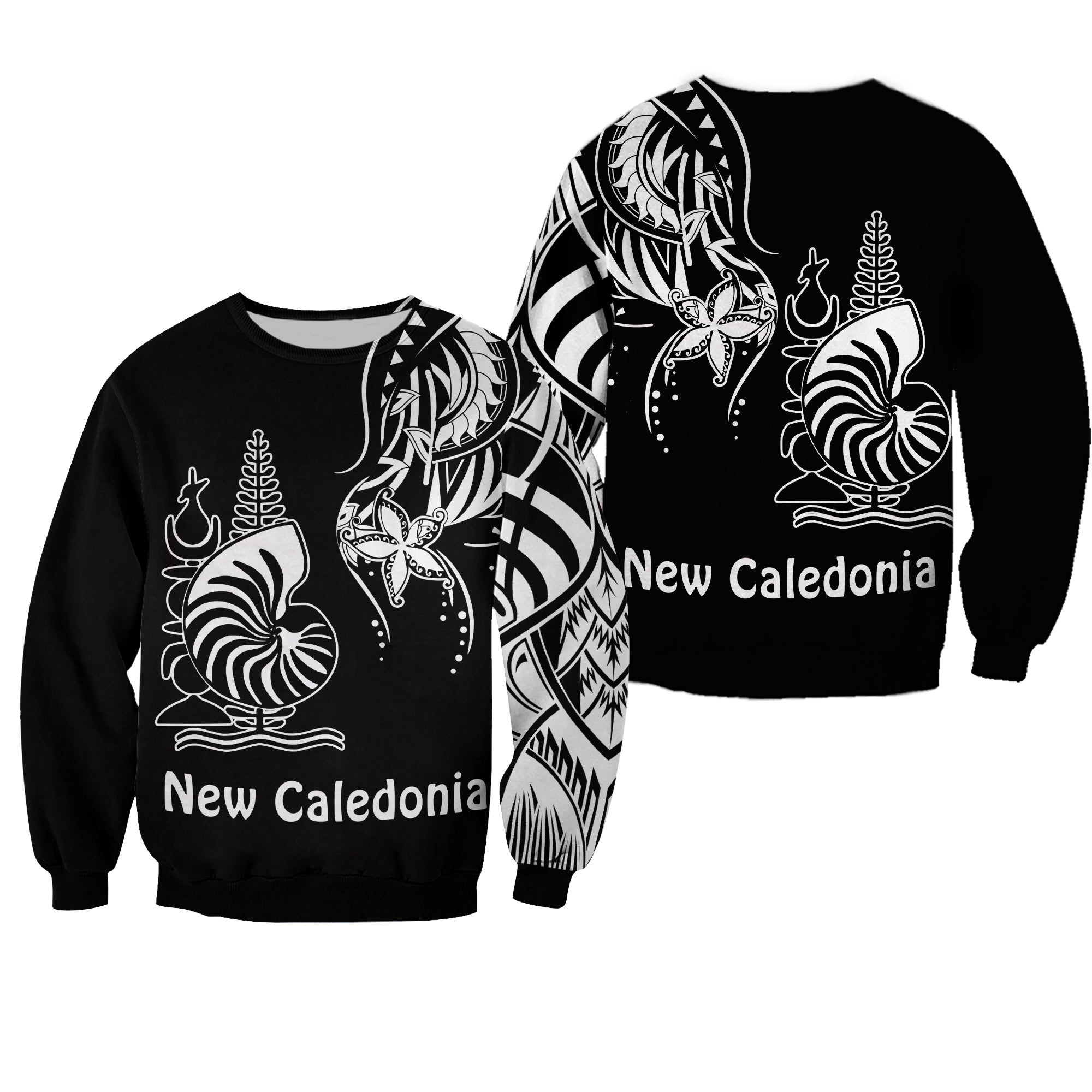 New Caledonia Sweatshirt Emblem Nautilus Shell Version Black LT13 Unisex Black - Polynesian Pride