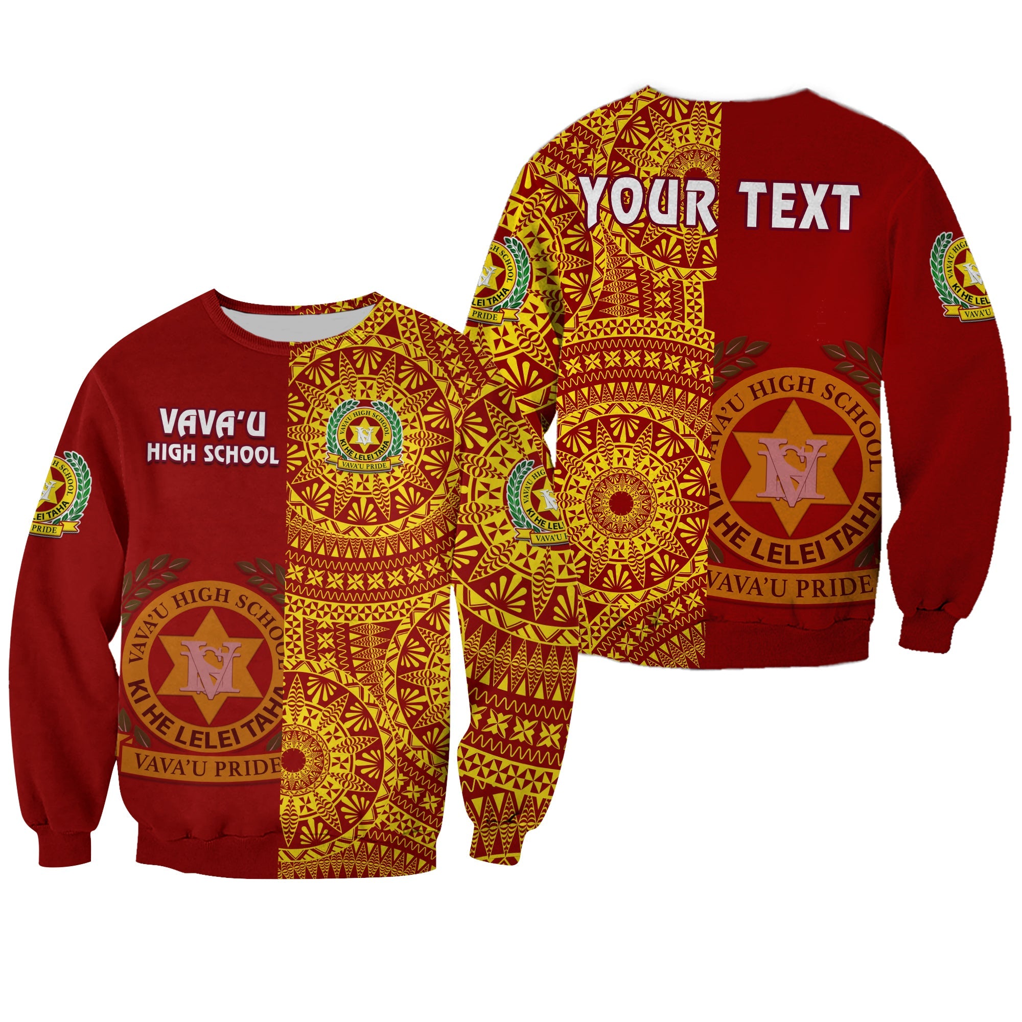 (Custom Personalised) Tonga Vavau High School Sweatshirt Tongan Ngatu Pattern LT14 Unisex Red - Polynesian Pride