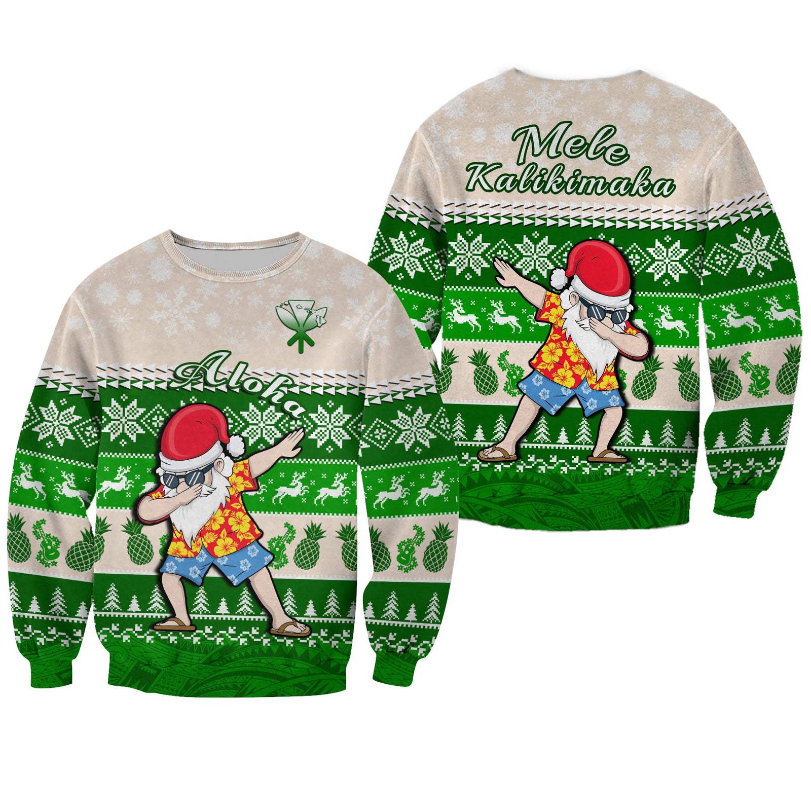 Hawaii Mele Kalikimaka Sweatshirt Dabbing Santa Green Merry Christmas LT14 Unisex Green - Polynesian Pride