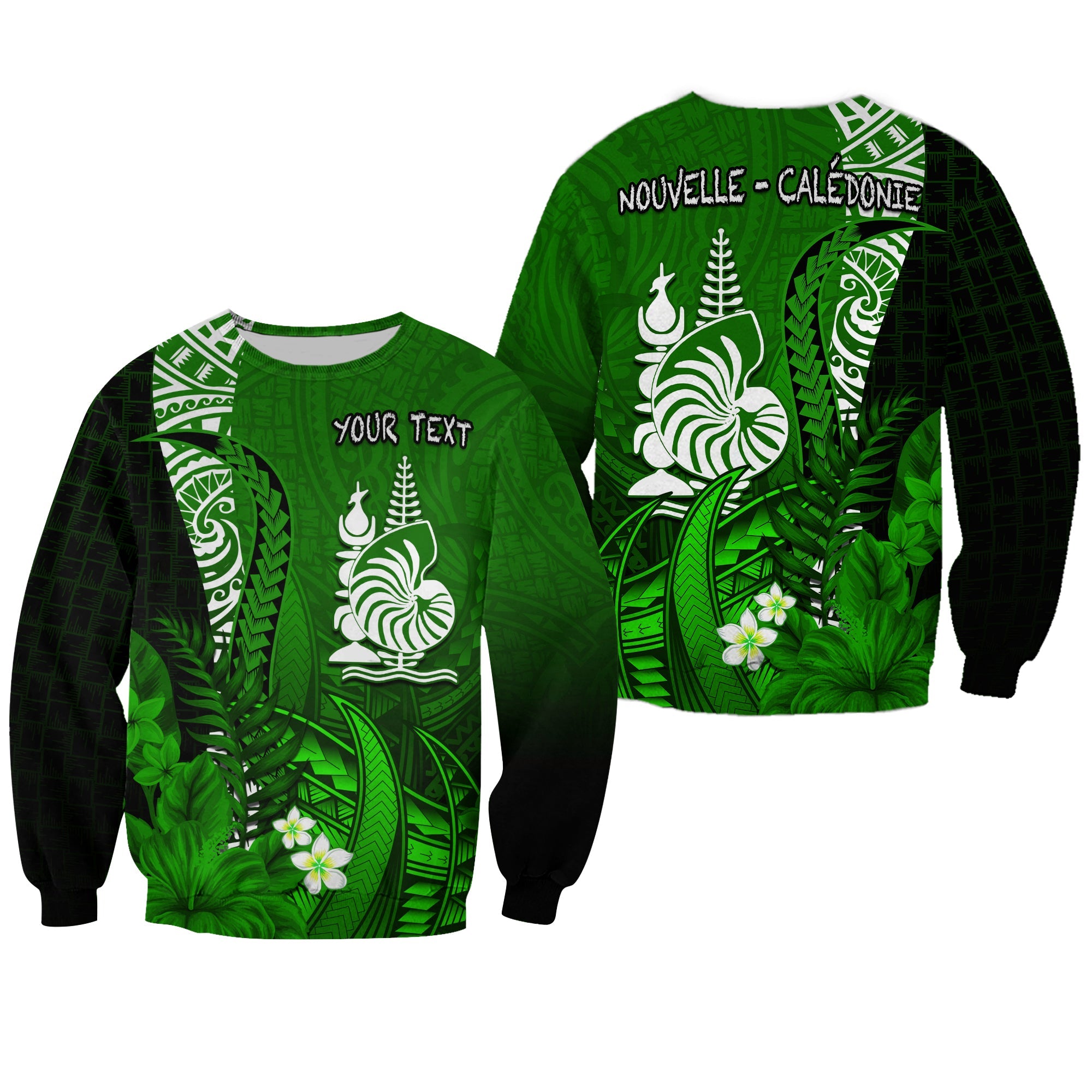 (Custom Personalised) New Caledonia Sweatshirt Nautilus Green Polynesian Hibiscus LT13 Unisex Green - Polynesian Pride