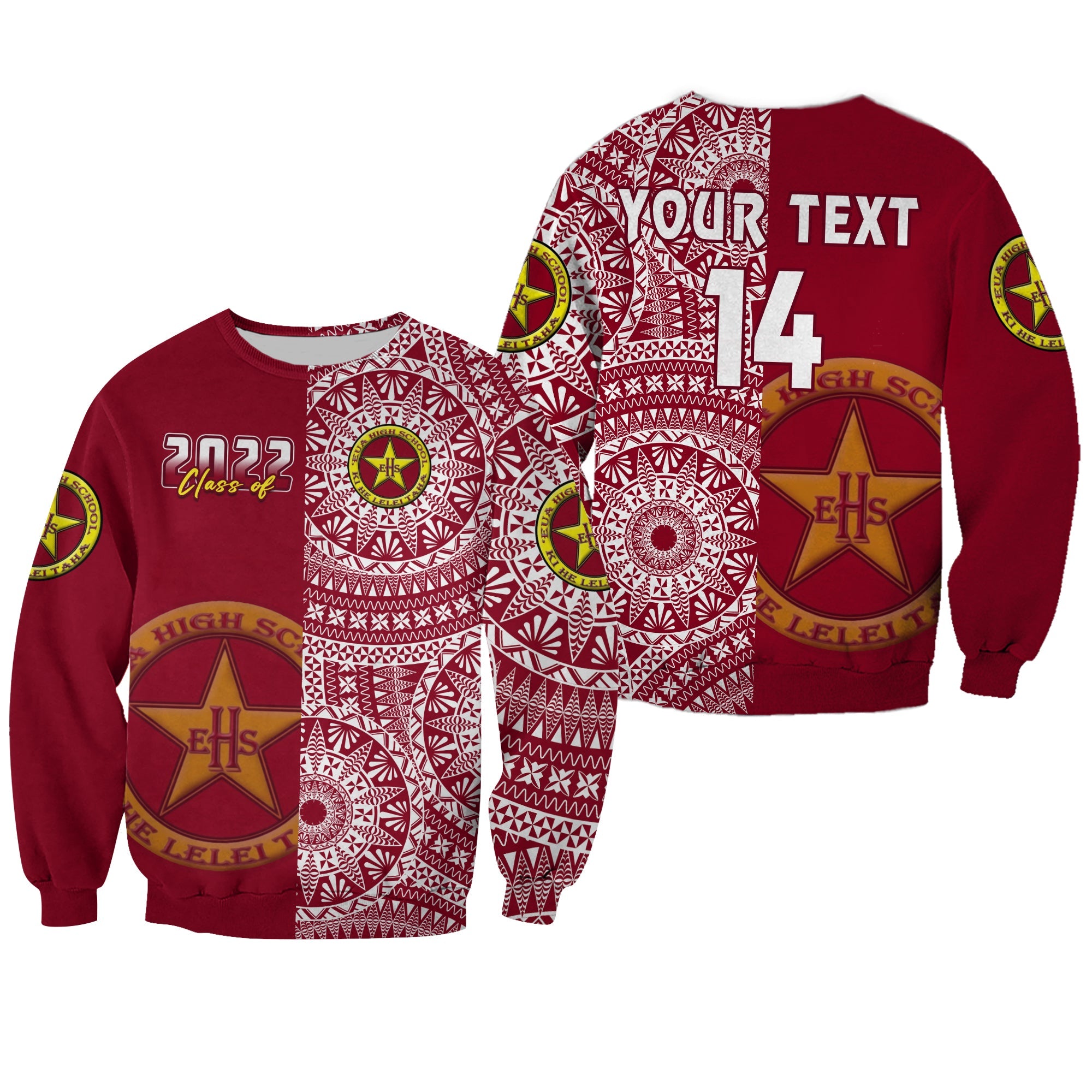 (Custom Text And Number) Tonga Eua High School Sweatshirt Class Of Year Tongan Ngatu Pattern LT14 Unisex Maroon - Polynesian Pride