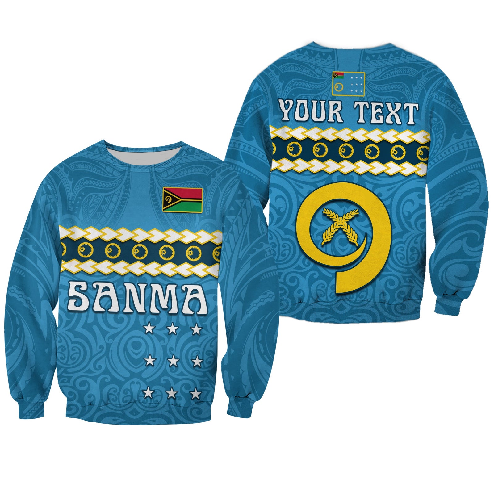 (Custom Personalised) Sanma Province Sweatshirt Vanuatu Pig Tusk Polynesian Flag Style LT14 Unisex Blue - Polynesian Pride
