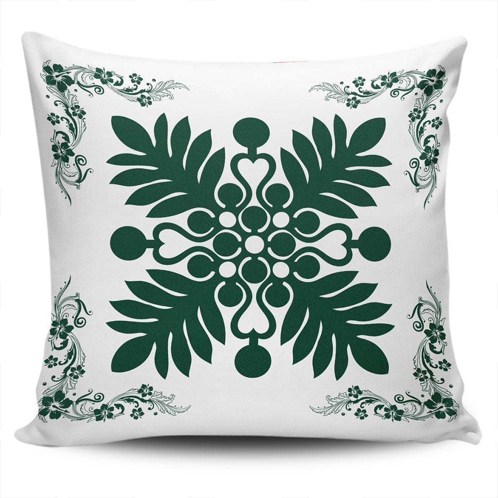 Hawaiian Quilt Maui Plant And Hibiscus Pattern Pillow Covers - Sacramento White - AH One Size Sacramento - Polynesian Pride