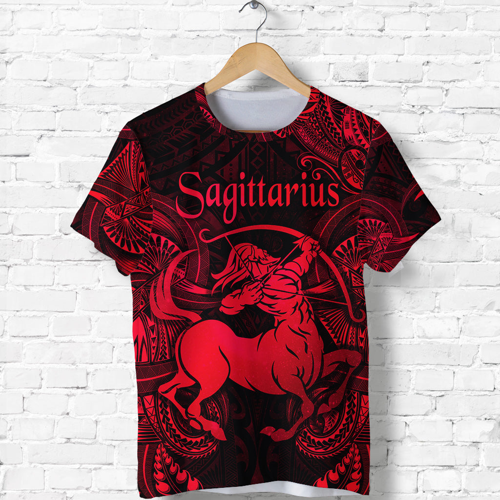 Custom Sagittarius Zodiac Polynesian T Shirt Unique Style Red LT8 Unisex Red - Polynesian Pride