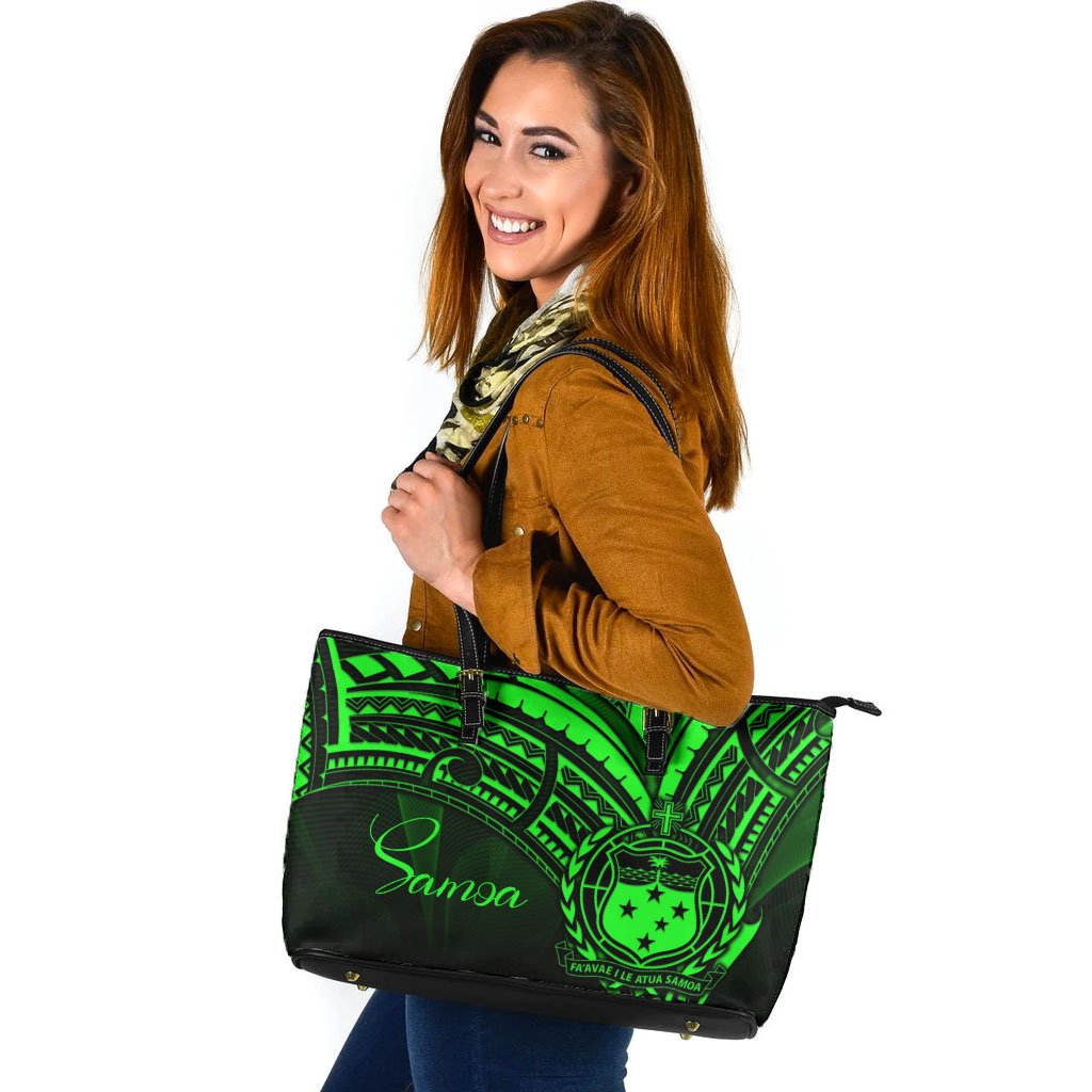 Samoa Leather Tote - Green Color Cross Style Black - Polynesian Pride