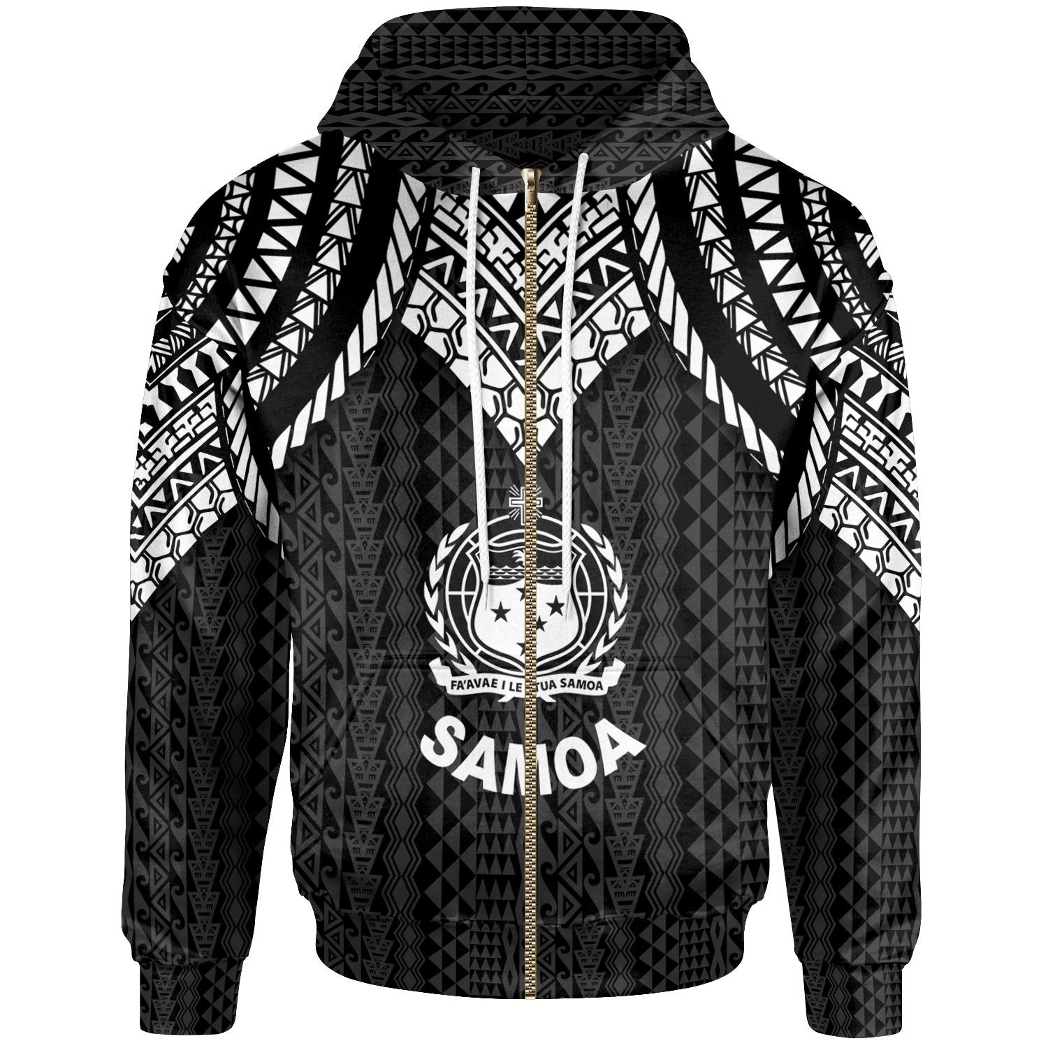 Samoa Zip up Hoodie Polynesian Armor Style Black Unisex Black - Polynesian Pride