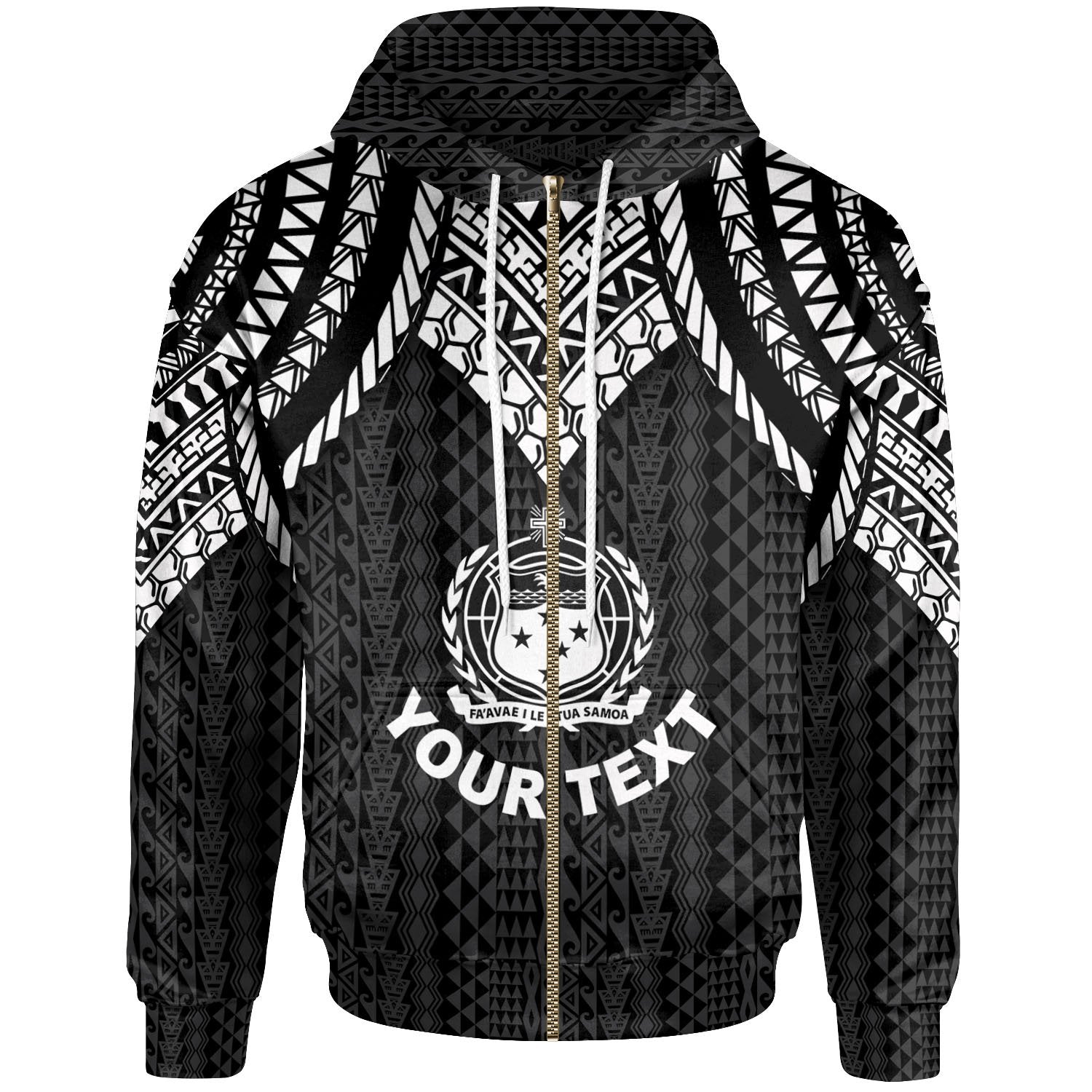 Samoa Custom Zip up Hoodie Polynesian Armor Style Black Unisex Black - Polynesian Pride