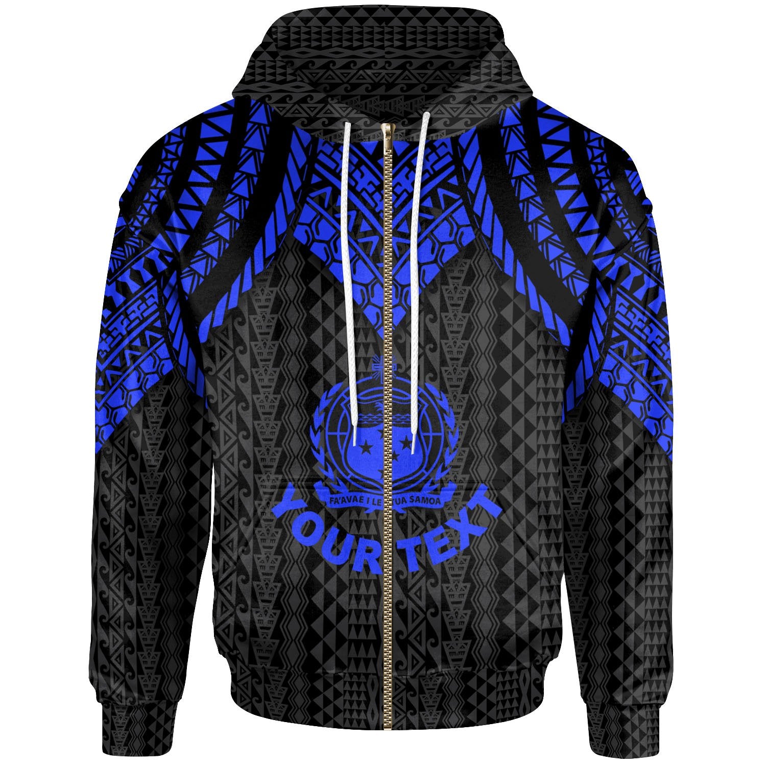 Samoa Custom Zip up Hoodie Polynesian Armor Style Blue Unisex Blue - Polynesian Pride