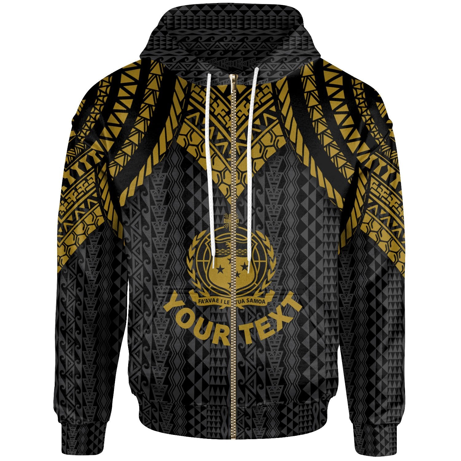 Samoa Custom Zip up Hoodie Polynesian Armor Style Gold Unisex Gold - Polynesian Pride