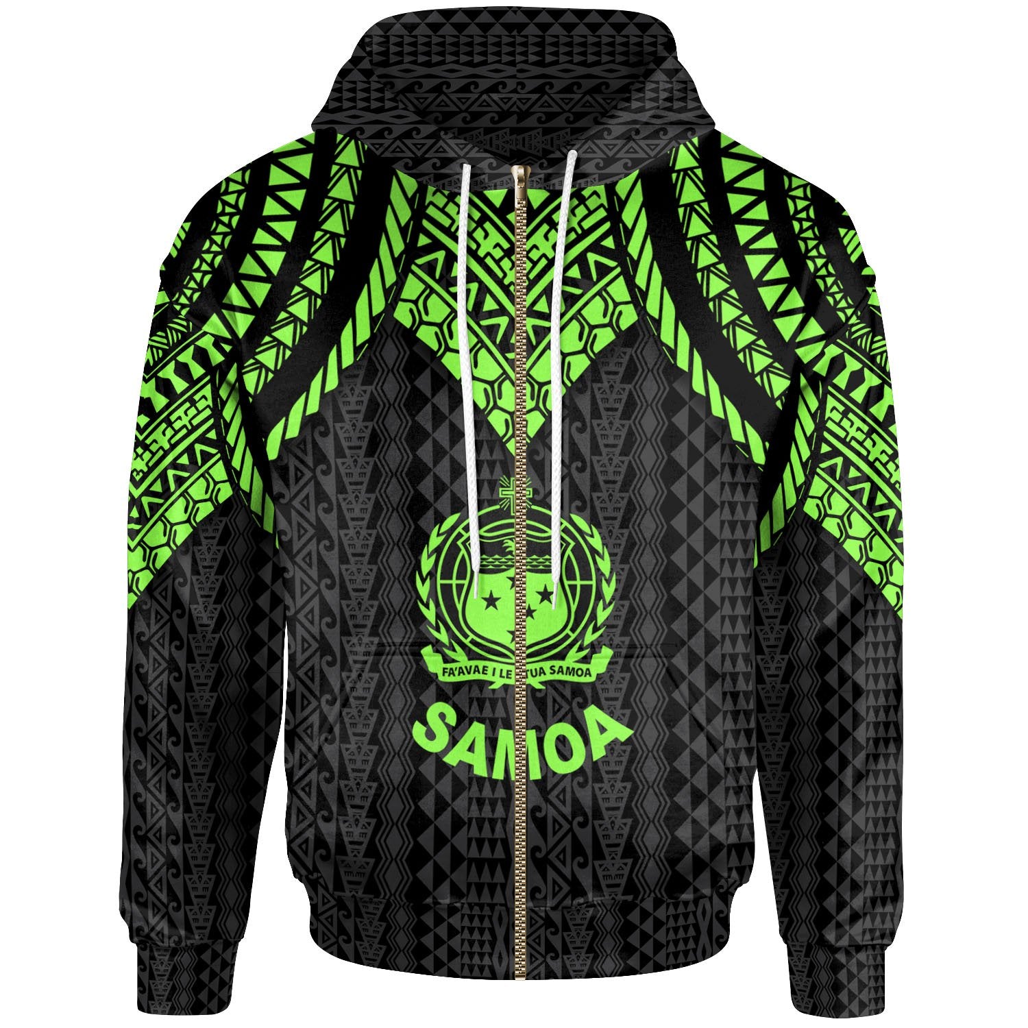 Samoa Zip up Hoodie Polynesian Armor Style Green Unisex Green - Polynesian Pride