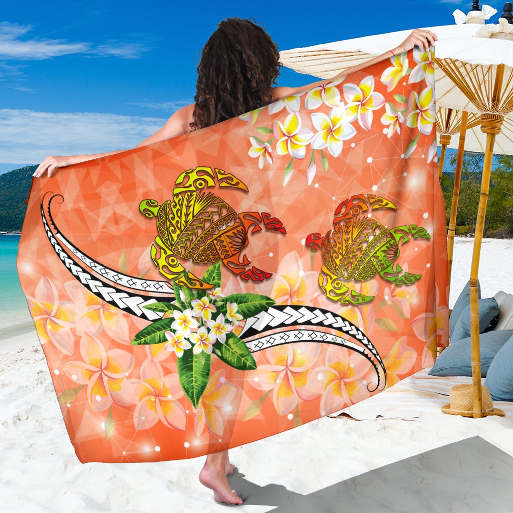 Hawaii Turtle Plumeria Polynesian Sarong - Mira Style - AH Sarong One Size Orange - Polynesian Pride