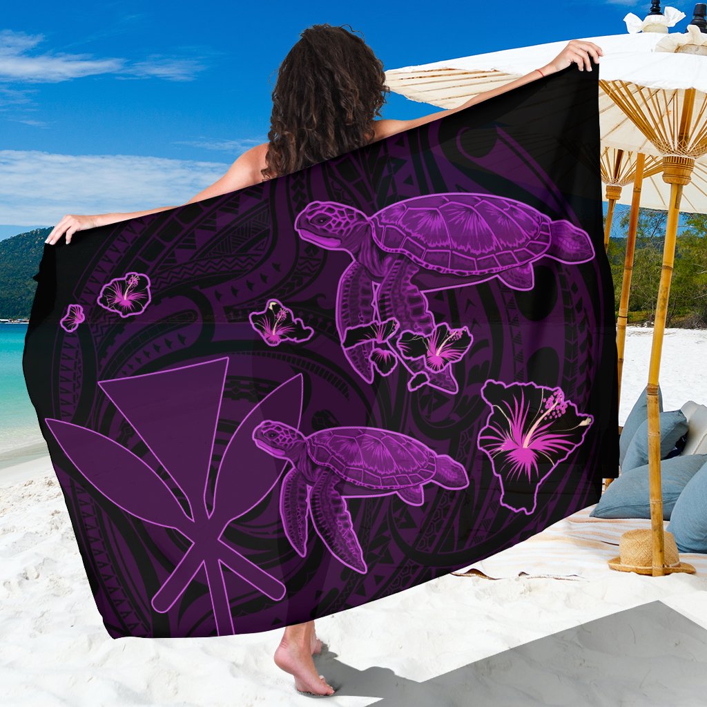 Hawaii Turtle Hibiscus Kanaka Map Sarong - Violet - Aura Style - AH SARONGS One Size Violet - Polynesian Pride