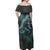 Hawaii Off Shoulder Long Dress - Hawaii Seal With Polynesian Turtle Blooming Hibiscus Turquoise - Polynesian Pride