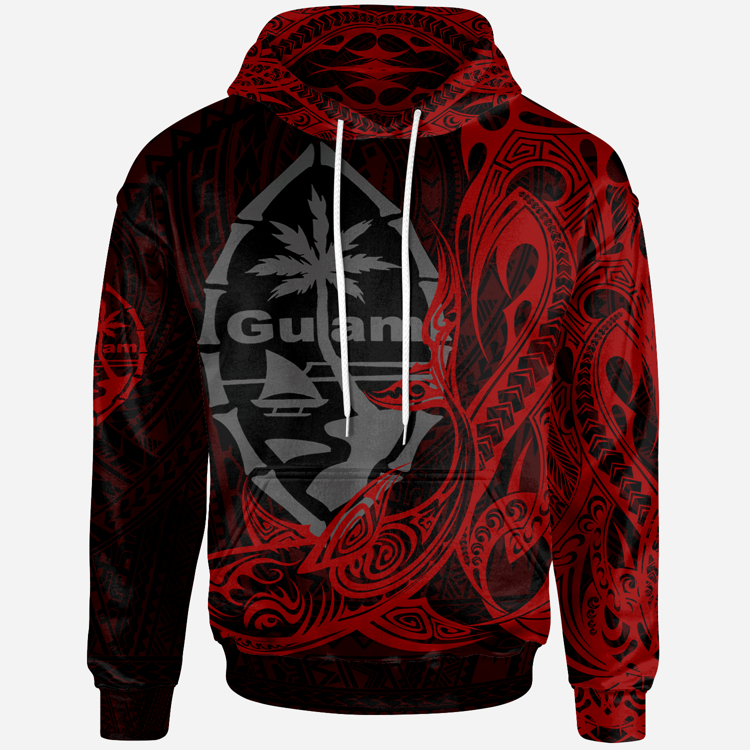 Guam Hoodie Guam Seal With Shark Red Color Unisex Black - Polynesian Pride