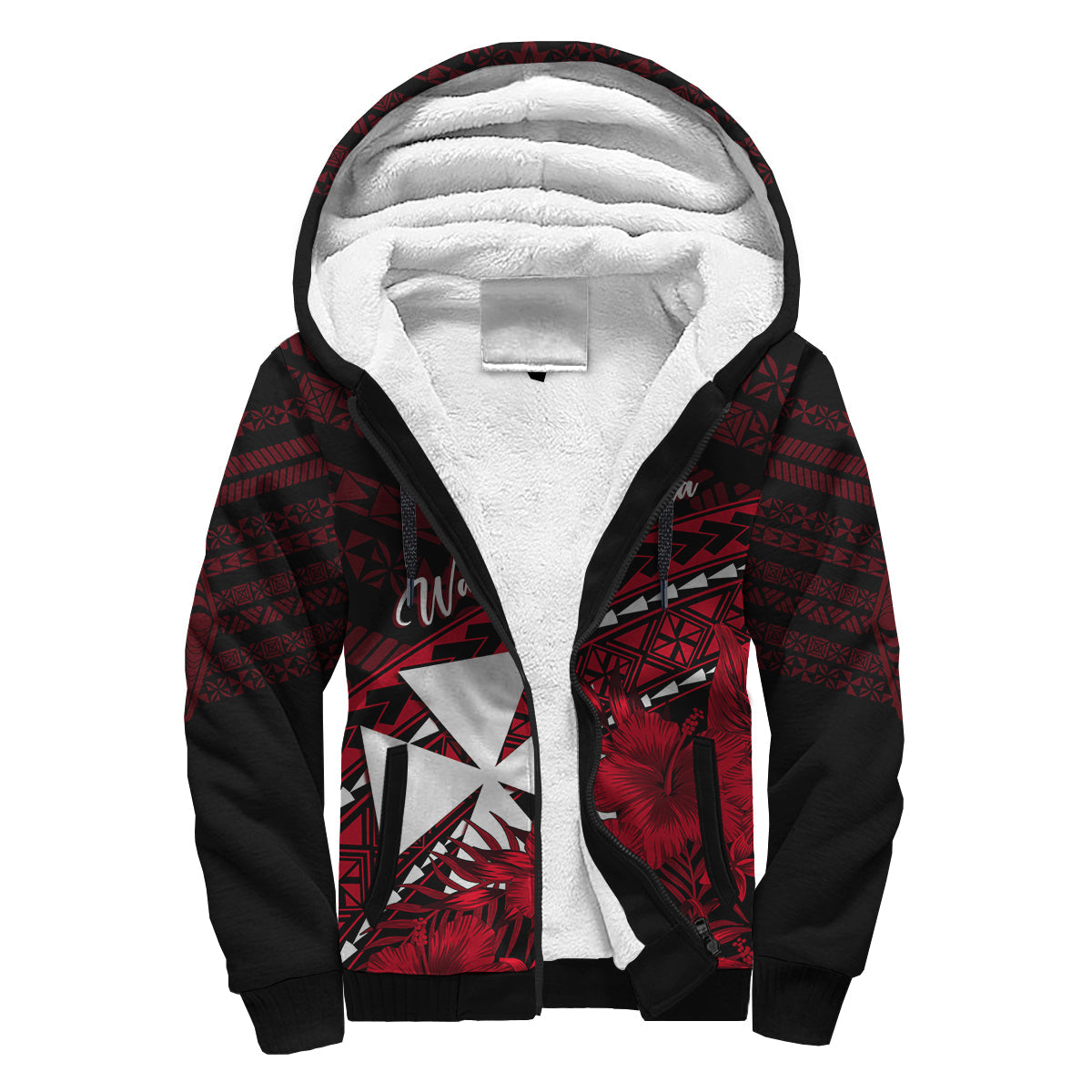 Wallis et Futuna Personalised Sherpa Hoodie Tapa Hibiscus Vibes LT7 Unisex Red - Polynesian Pride