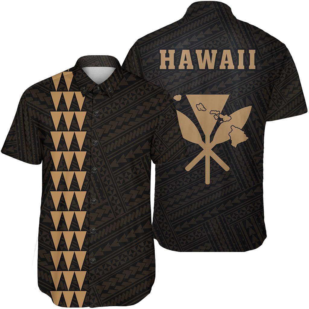 Hawaii Kakau Polynesian Kanaka Map Short Sleeve Shirt - Gold Unisex Gold - Polynesian Pride