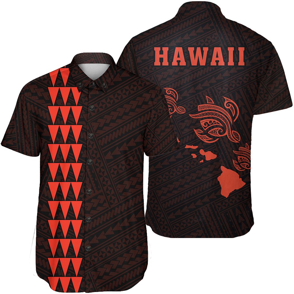 Hawaii Kakau Polynesian Three Turtles Map Short Sleeve Shirt - Orange Unisex Orange - Polynesian Pride