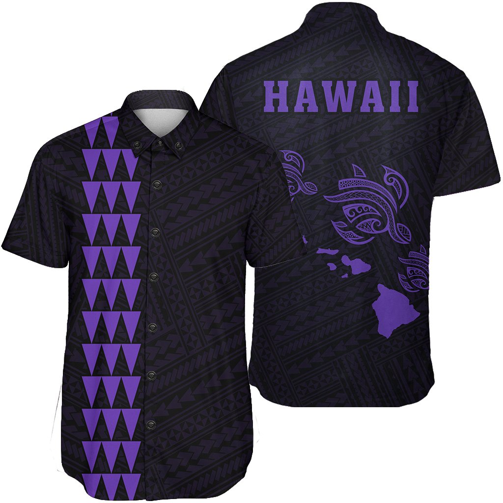 Hawaii Kakau Polynesian Three Turtles Map Short Sleeve Shirt - Purple Unisex Purple - Polynesian Pride