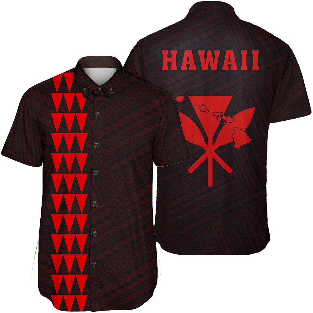 Hawaii Kakau Polynesian Kanaka Map Short Sleeve Shirt - Red Unisex Red - Polynesian Pride