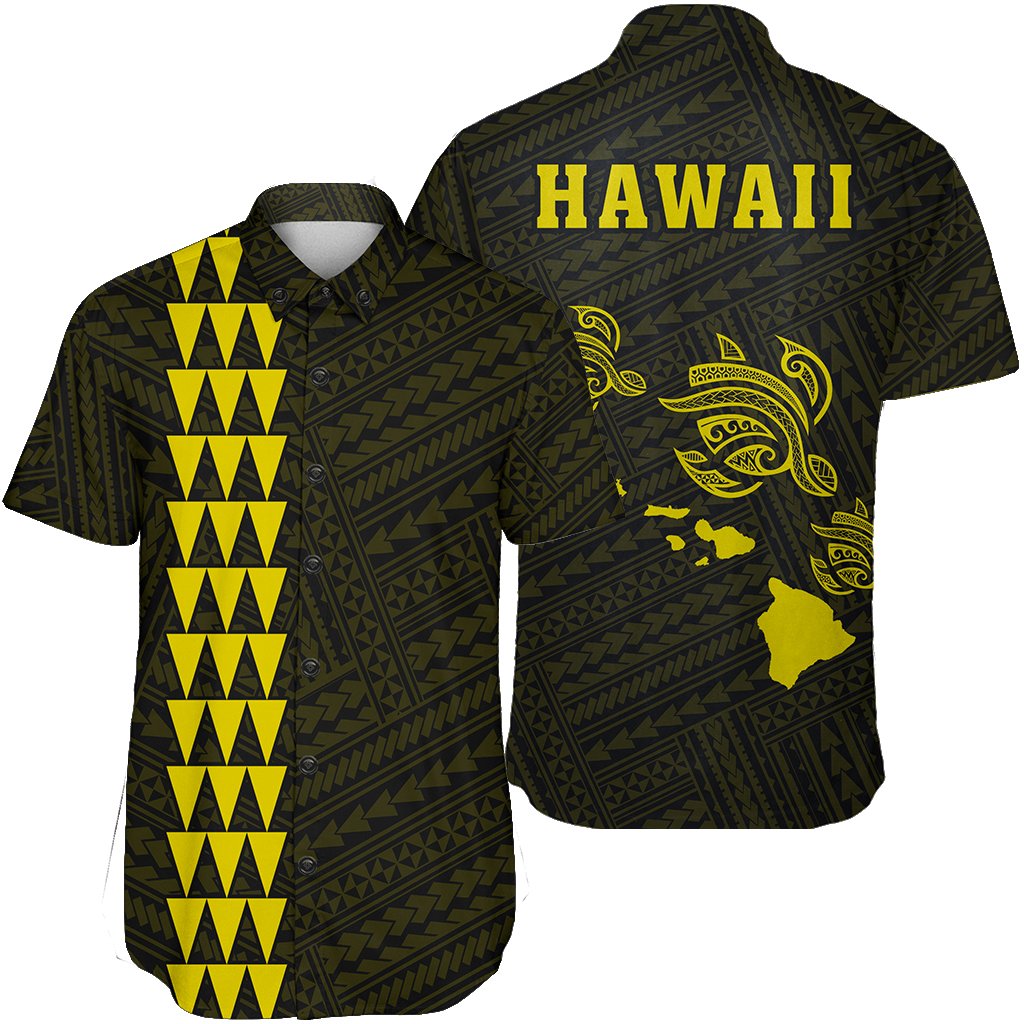 Hawaii Kakau Polynesian Three Turtles Map Short Sleeve Shirt - Yellow Unisex Yellow - Polynesian Pride