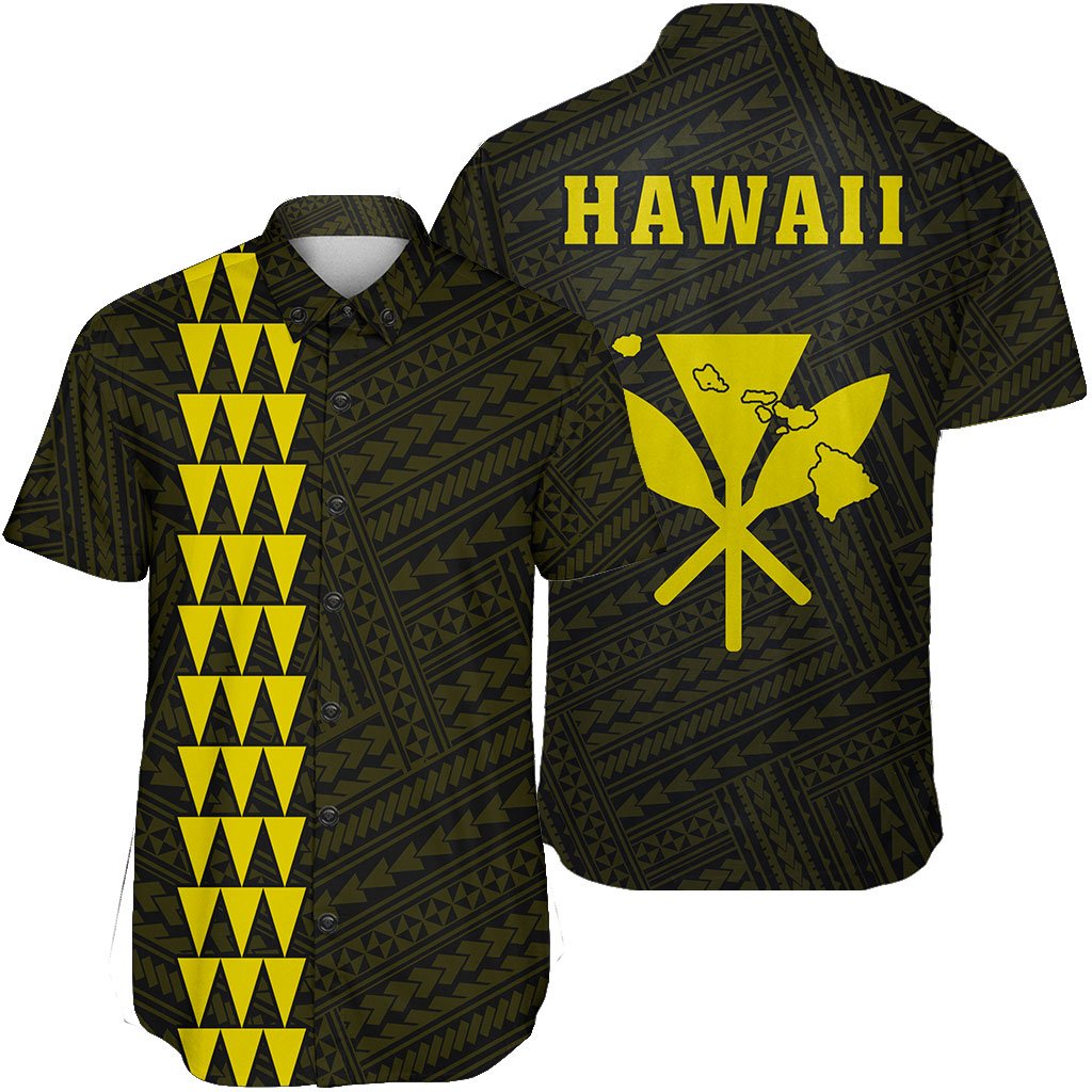 Hawaii Kakau Polynesian Kanaka Map Short Sleeve Shirt - Yellow Unisex Yellow - Polynesian Pride