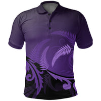 New Zealand Maori Polo Shirt Silver Fern Purple Black - Polynesian Pride